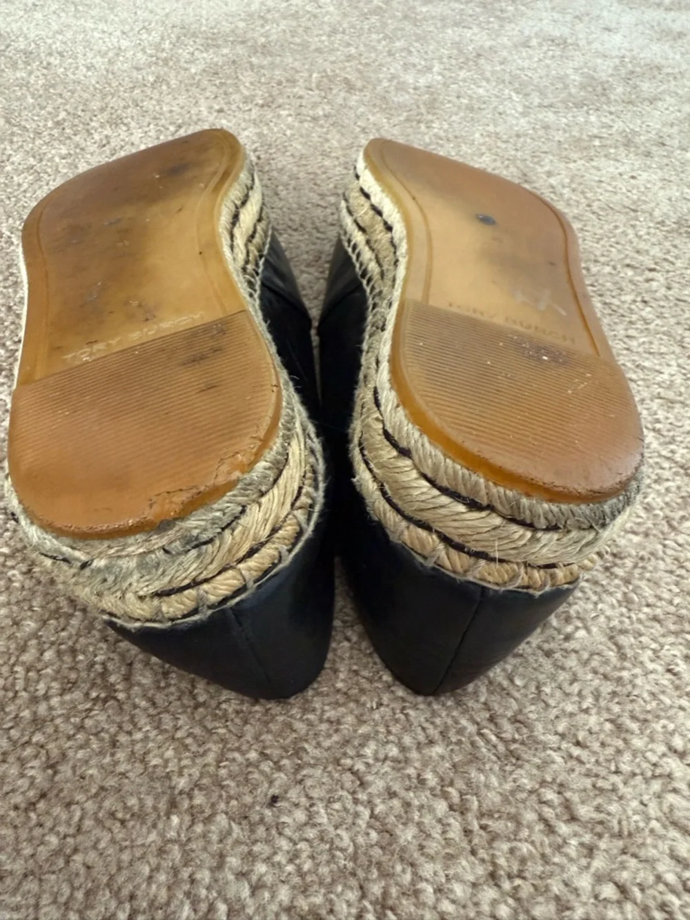 Tory Burch Ines Platform Black Leather Espadrille Flat